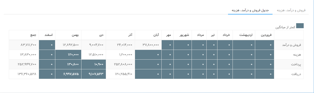 گزارش درآمد و هزینه به تفکیک ماه